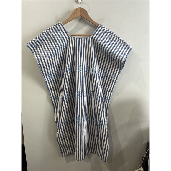 NWOT Tuckernuck Mini Sullivan Blue White Stripe Embroidered Canvas Caftan Sz S - Picture 4 of 4